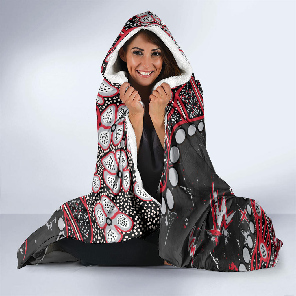 Personalized Essendon Bombers Hooded Blanket Aboriginal Pattern with Graffiti Style