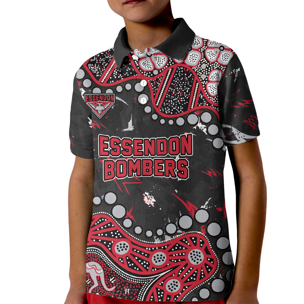 Personalized Essendon Bombers Kid Polo Shirt Aboriginal Pattern with Graffiti Style