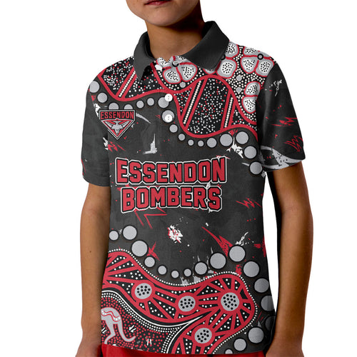 Personalized Essendon Bombers Kid Polo Shirt Aboriginal Pattern with Graffiti Style