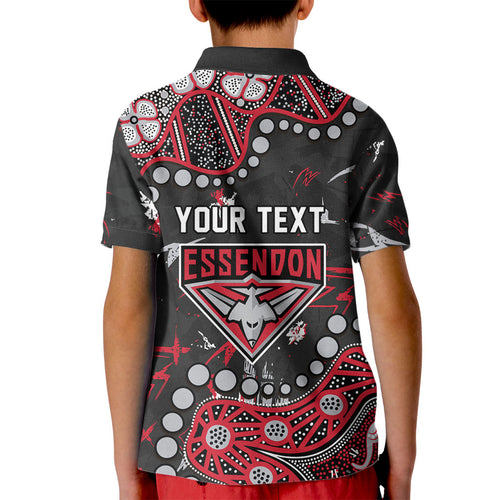 Personalized Essendon Bombers Kid Polo Shirt Aboriginal Pattern with Graffiti Style