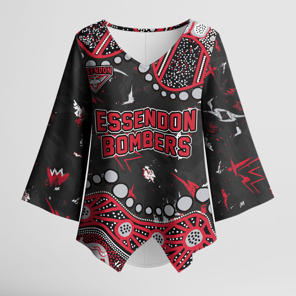 Personalized Essendon Bombers Kimono Sleeve Blouse Aboriginal Pattern with Graffiti Style