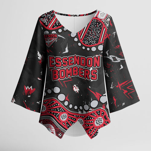 Personalized Essendon Bombers Kimono Sleeve Blouse Aboriginal Pattern with Graffiti Style