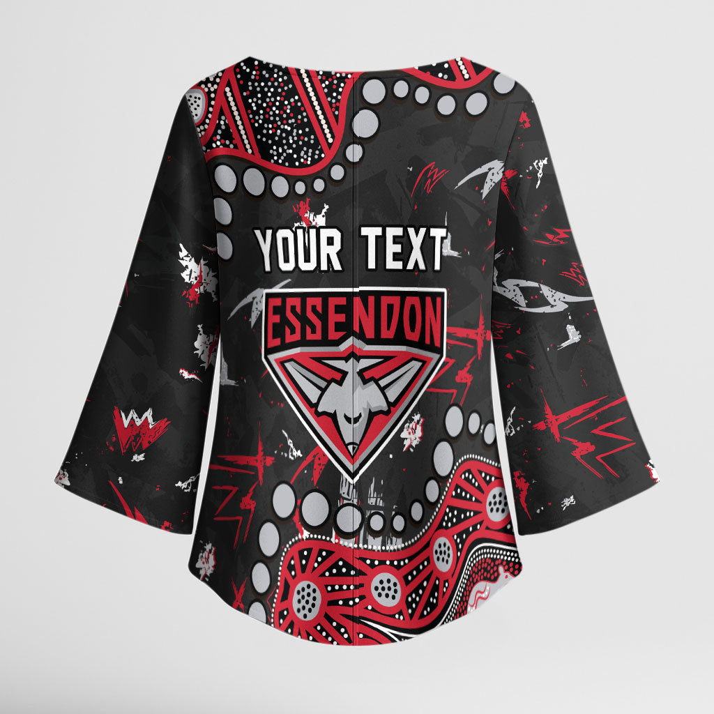 Personalized Essendon Bombers Kimono Sleeve Blouse Aboriginal Pattern with Graffiti Style