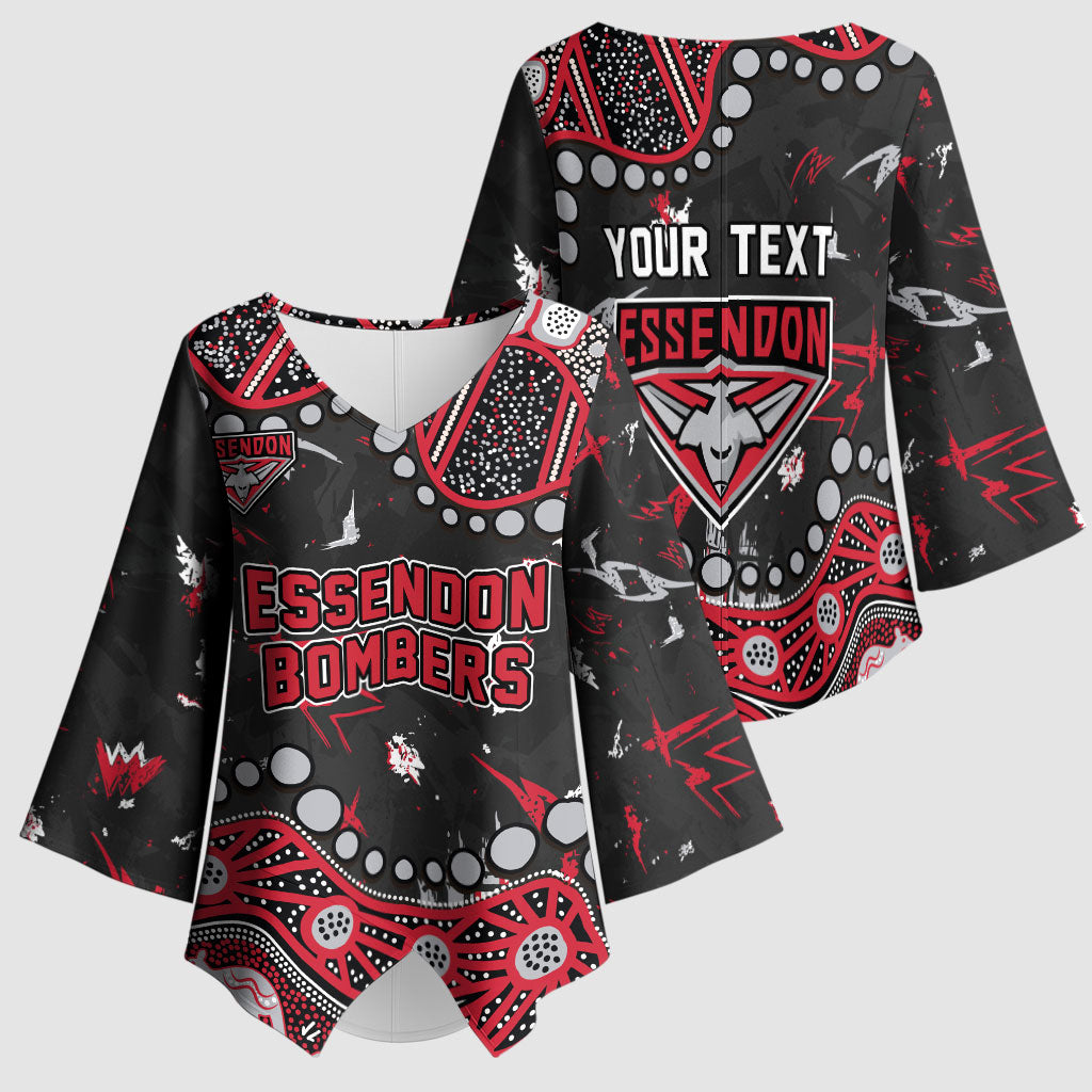 Personalized Essendon Bombers Kimono Sleeve Blouse Aboriginal Pattern with Graffiti Style