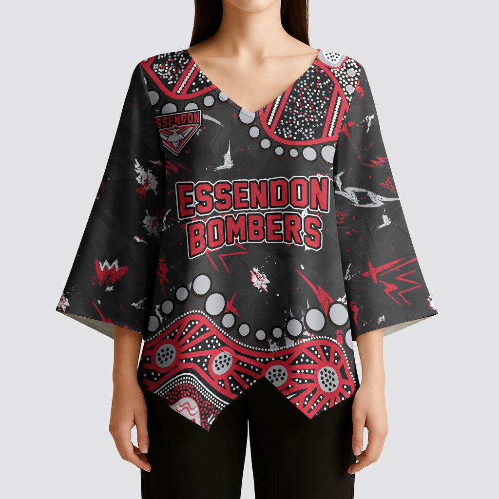 Personalized Essendon Bombers Kimono Sleeve Blouse Aboriginal Pattern with Graffiti Style