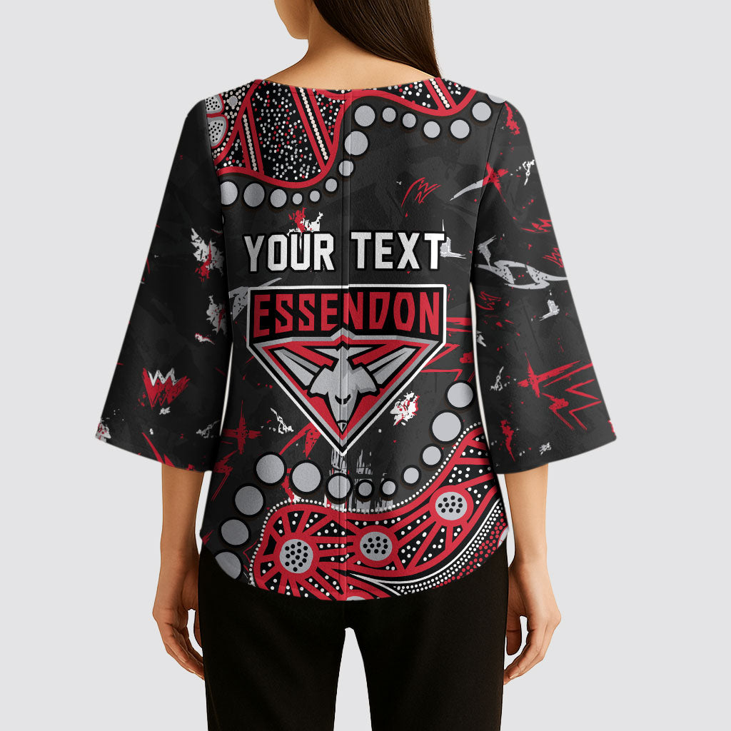 Personalized Essendon Bombers Kimono Sleeve Blouse Aboriginal Pattern with Graffiti Style