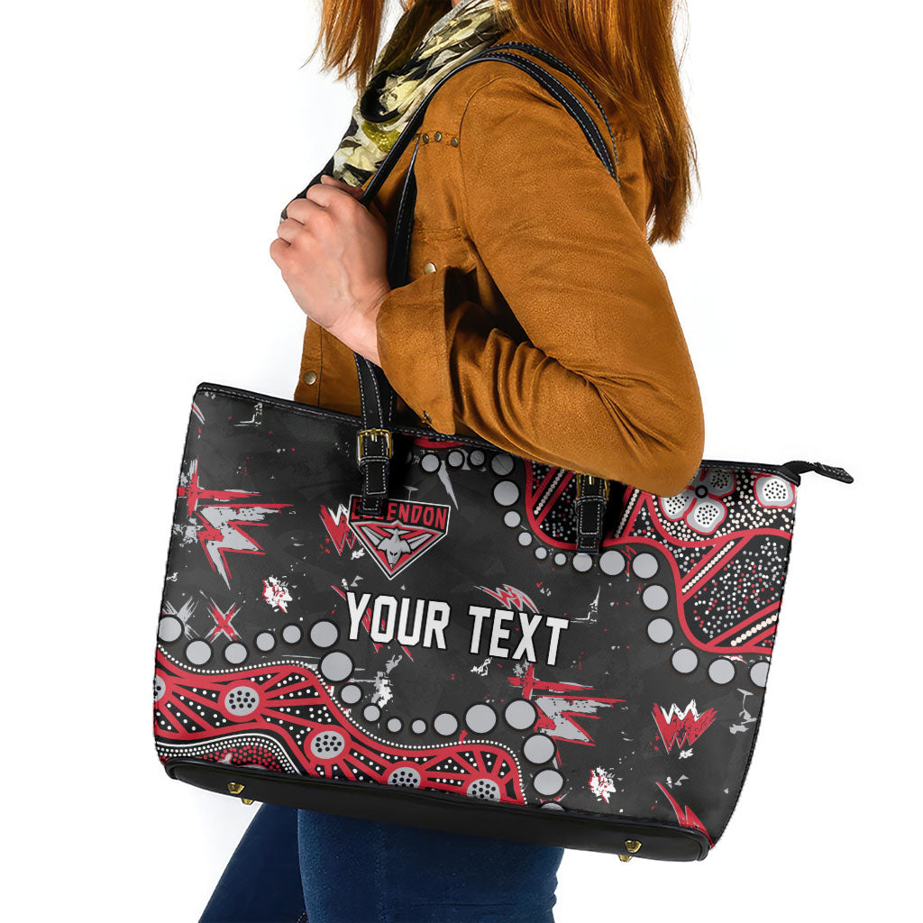 Personalized Essendon Bombers Leather Tote Bag Aboriginal Pattern with Graffiti Style
