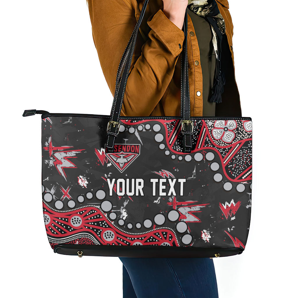 Personalized Essendon Bombers Leather Tote Bag Aboriginal Pattern with Graffiti Style