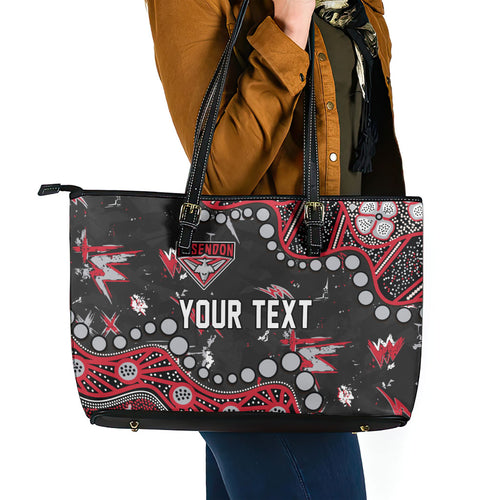 Personalized Essendon Bombers Leather Tote Bag Aboriginal Pattern with Graffiti Style