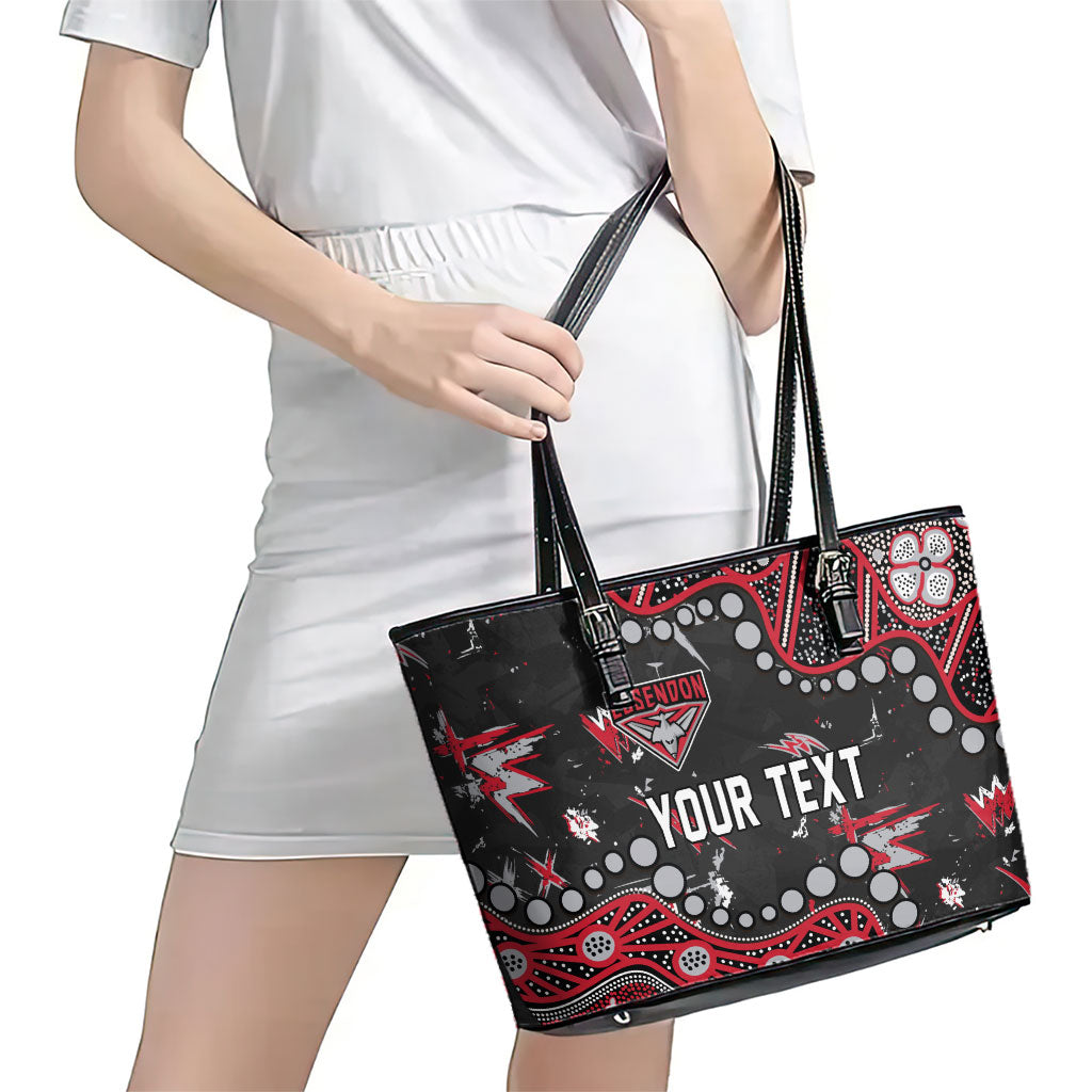 Personalized Essendon Bombers Leather Tote Bag Aboriginal Pattern with Graffiti Style