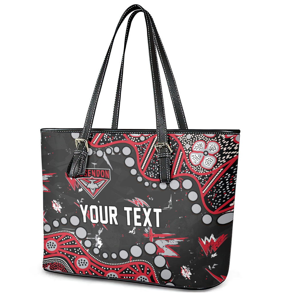 Personalized Essendon Bombers Leather Tote Bag Aboriginal Pattern with Graffiti Style