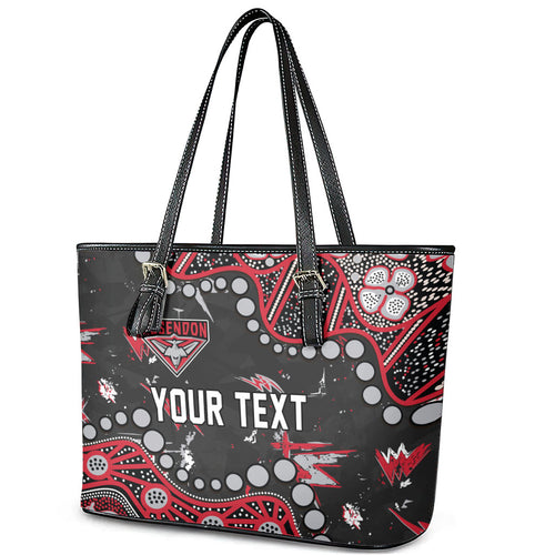 Personalized Essendon Bombers Leather Tote Bag Aboriginal Pattern with Graffiti Style
