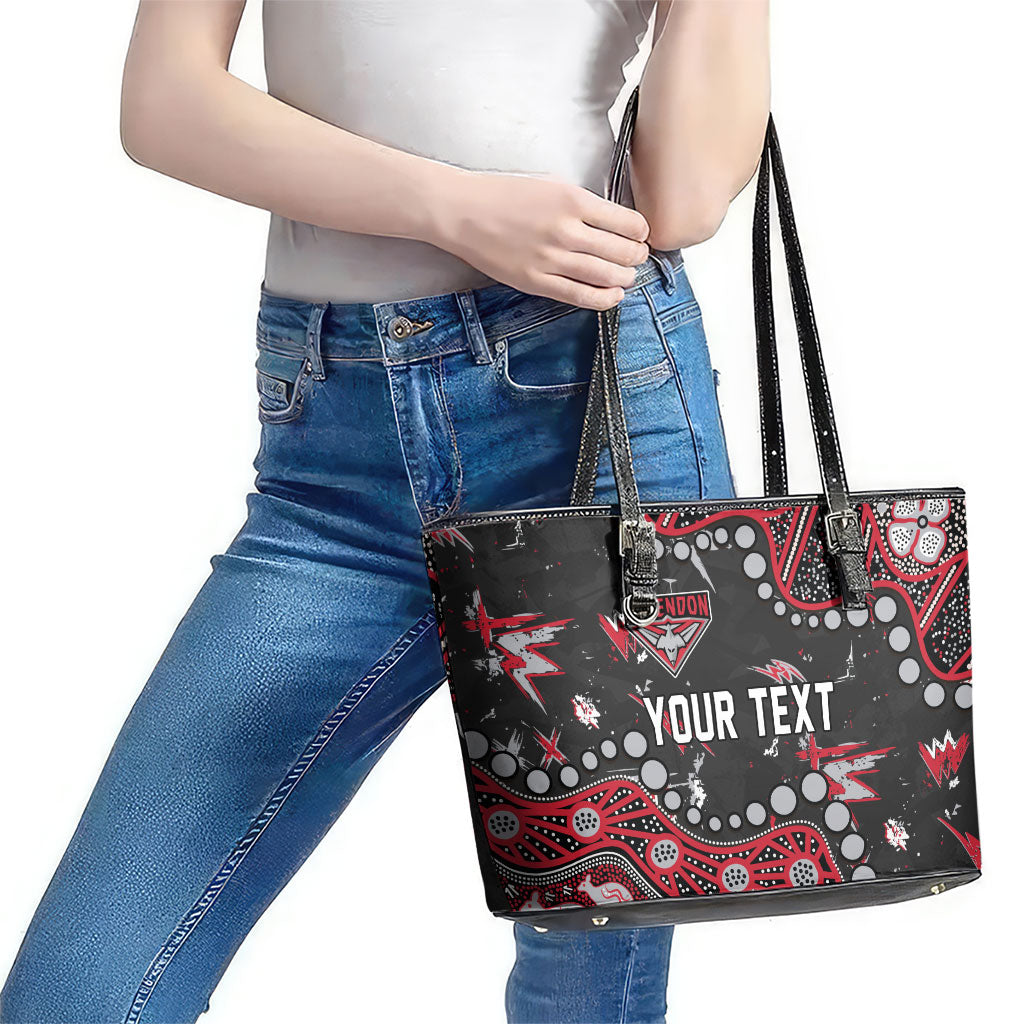 Personalized Essendon Bombers Leather Tote Bag Aboriginal Pattern with Graffiti Style