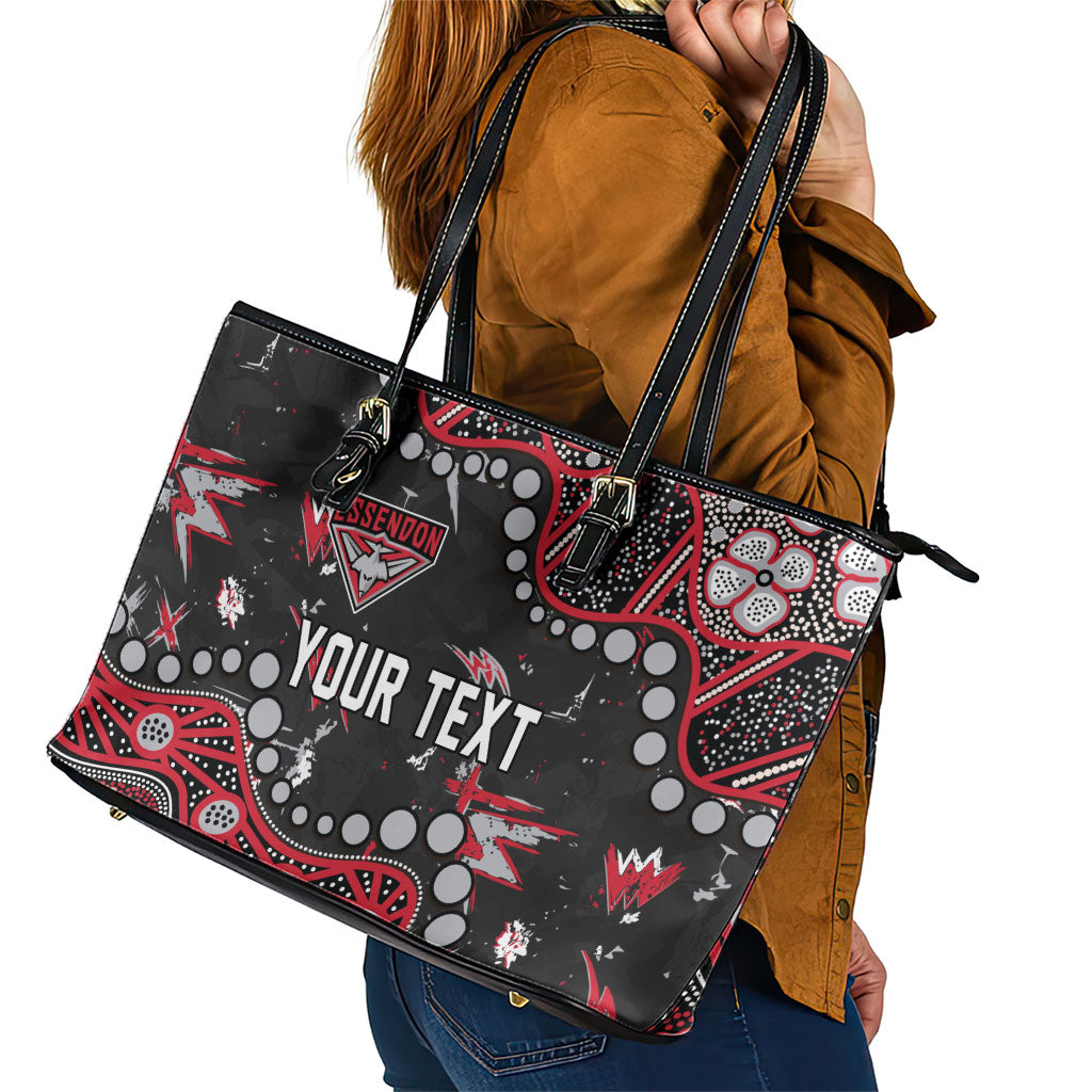 Personalized Essendon Bombers Leather Tote Bag Aboriginal Pattern with Graffiti Style