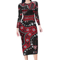 Personalized Essendon Bombers Long Sleeve Bodycon Dress Aboriginal Pattern with Graffiti Style
