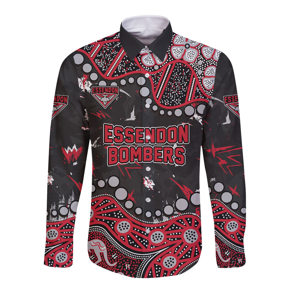 Personalized Essendon Bombers Long Sleeve Button Shirt Aboriginal Pattern with Graffiti Style
