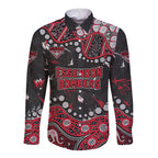 Personalized Essendon Bombers Long Sleeve Button Shirt Aboriginal Pattern with Graffiti Style