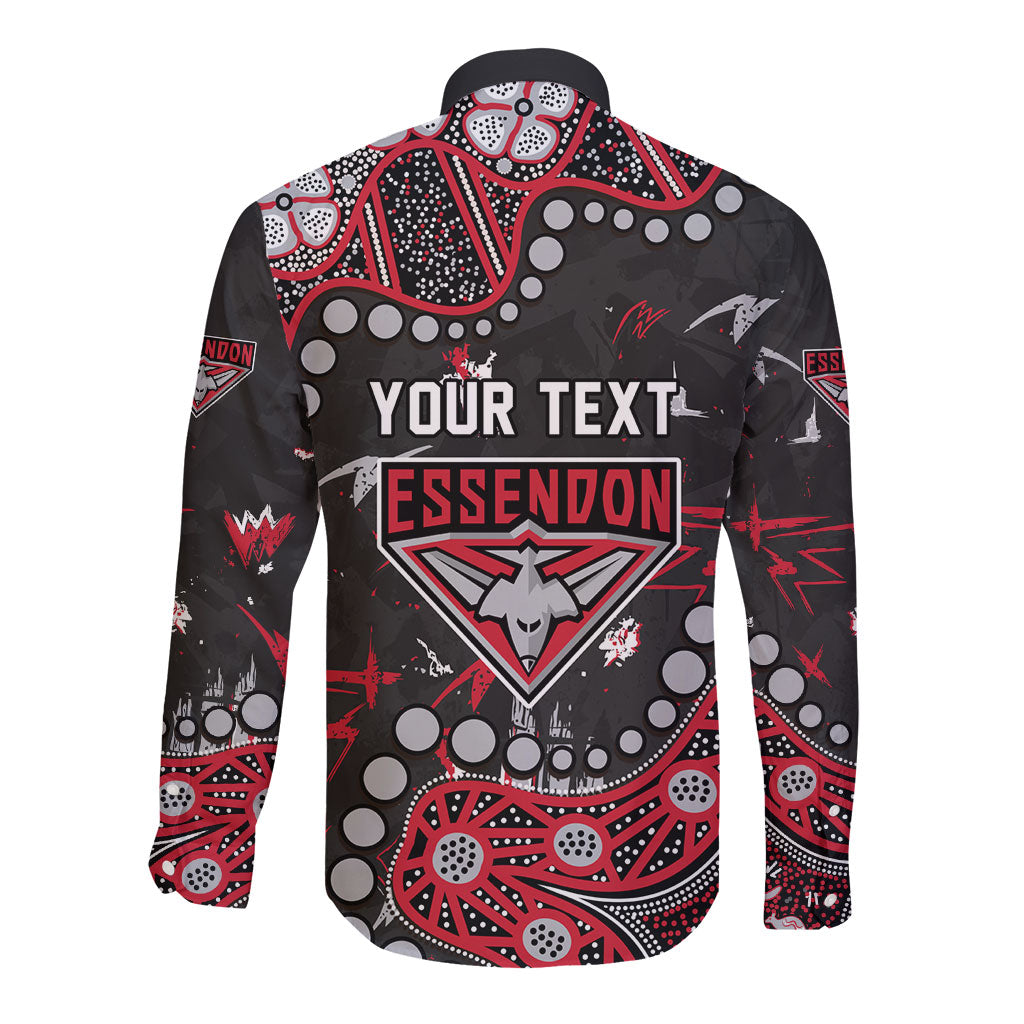 Personalized Essendon Bombers Long Sleeve Button Shirt Aboriginal Pattern with Graffiti Style