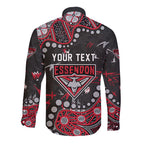 Personalized Essendon Bombers Long Sleeve Button Shirt Aboriginal Pattern with Graffiti Style