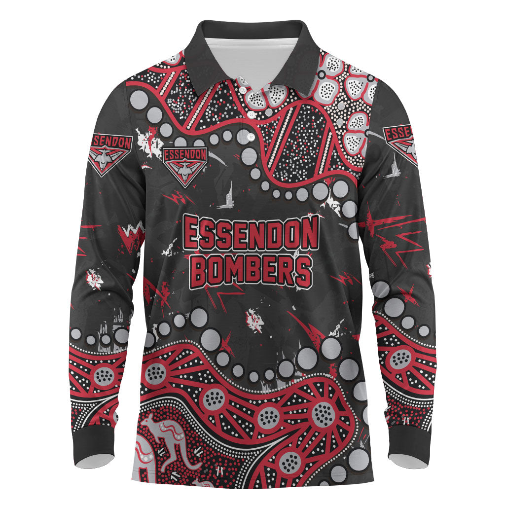 Personalized Essendon Bombers Long Sleeve Polo Shirt Aboriginal Pattern with Graffiti Style