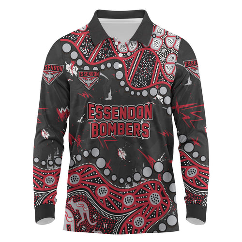 Personalized Essendon Bombers Long Sleeve Polo Shirt Aboriginal Pattern with Graffiti Style