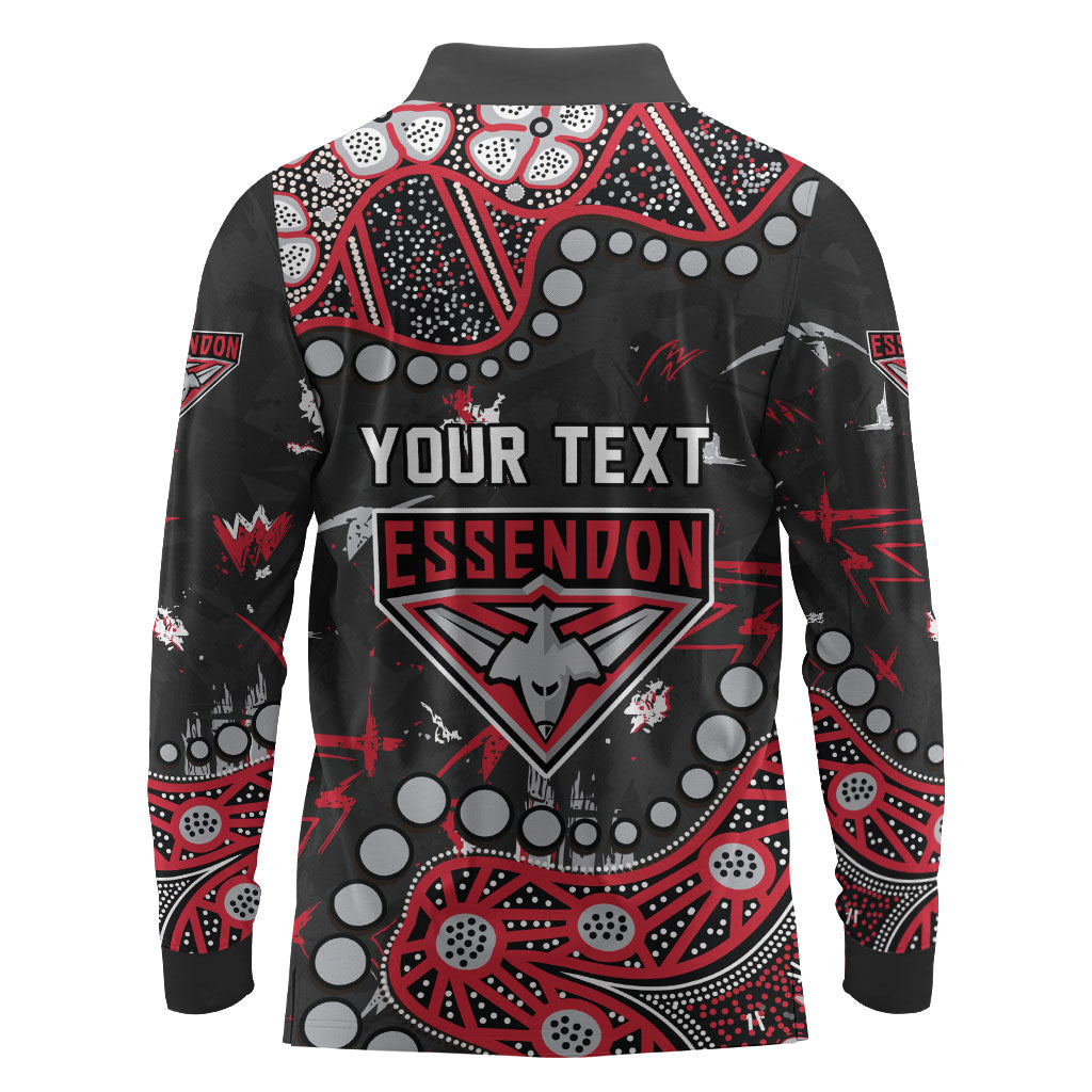 Personalized Essendon Bombers Long Sleeve Polo Shirt Aboriginal Pattern with Graffiti Style