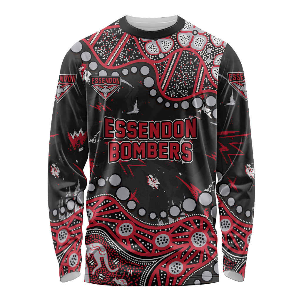 Personalized Essendon Bombers Long Sleeve Shirt Aboriginal Pattern with Graffiti Style