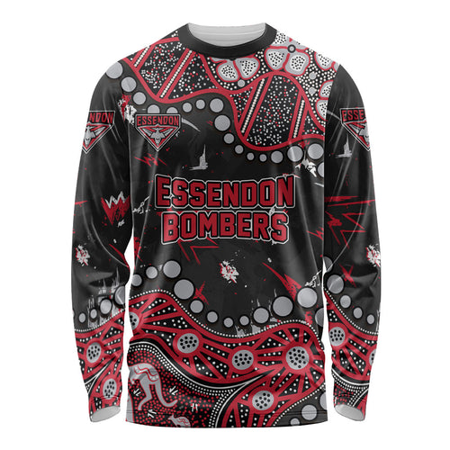 Personalized Essendon Bombers Long Sleeve Shirt Aboriginal Pattern with Graffiti Style