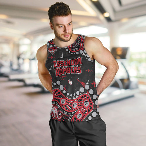 Personalized Essendon Bombers Men Tank Top Aboriginal Pattern with Graffiti Style