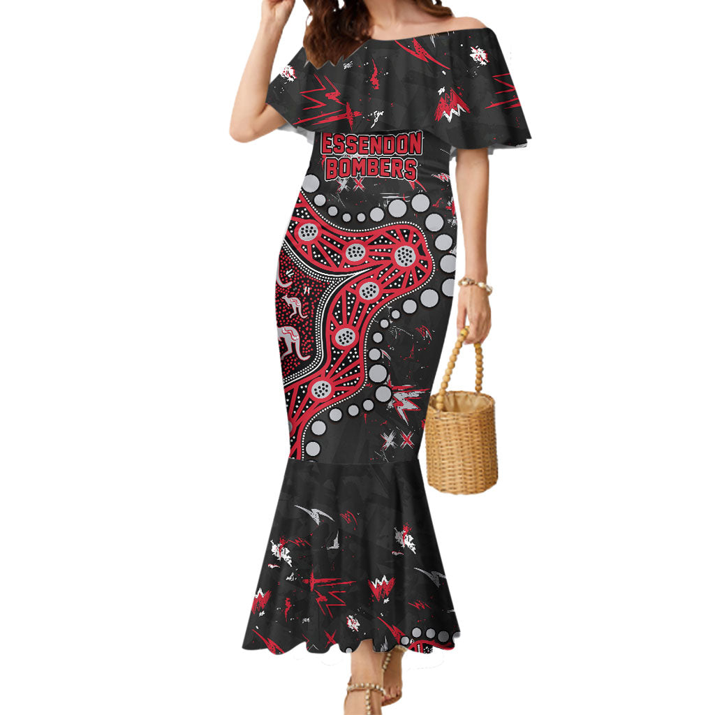 Personalized Essendon Bombers Mermaid Dress Aboriginal Pattern with Graffiti Style
