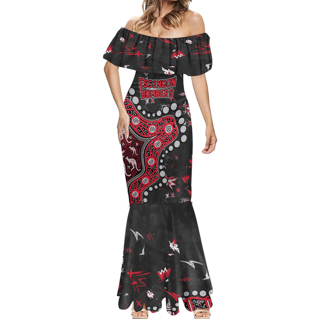Personalized Essendon Bombers Mermaid Dress Aboriginal Pattern with Graffiti Style