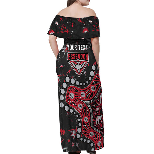 Personalized Essendon Bombers Off Shoulder Maxi Dress Aboriginal Pattern with Graffiti Style