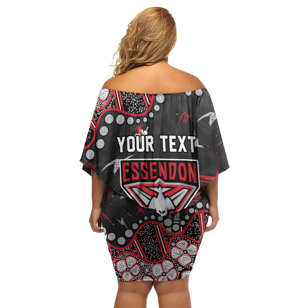 Personalized Essendon Bombers Off Shoulder Short Dress Aboriginal Pattern with Graffiti Style