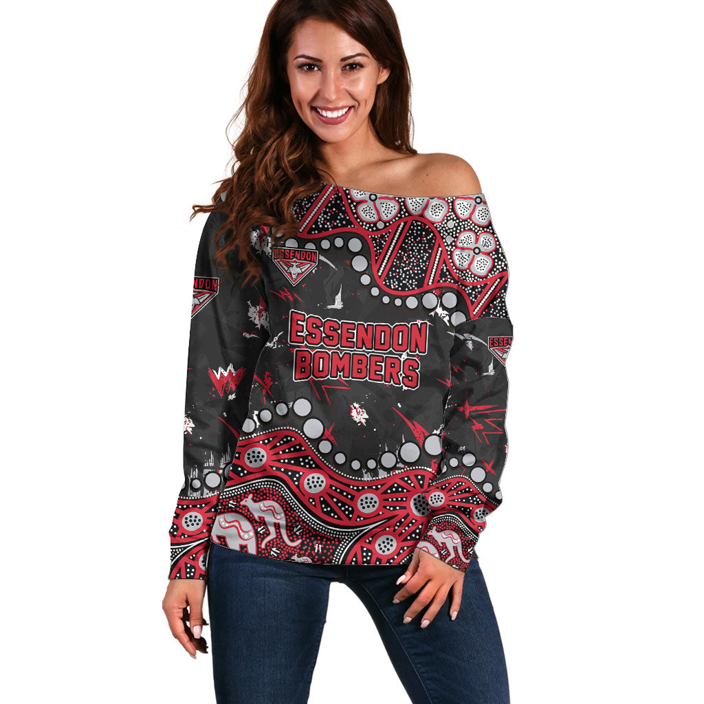 Personalized Essendon Bombers Off Shoulder Sweater Aboriginal Pattern with Graffiti Style