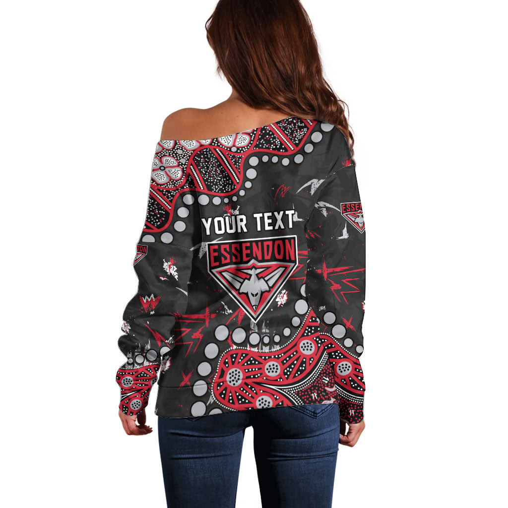 Personalized Essendon Bombers Off Shoulder Sweater Aboriginal Pattern with Graffiti Style