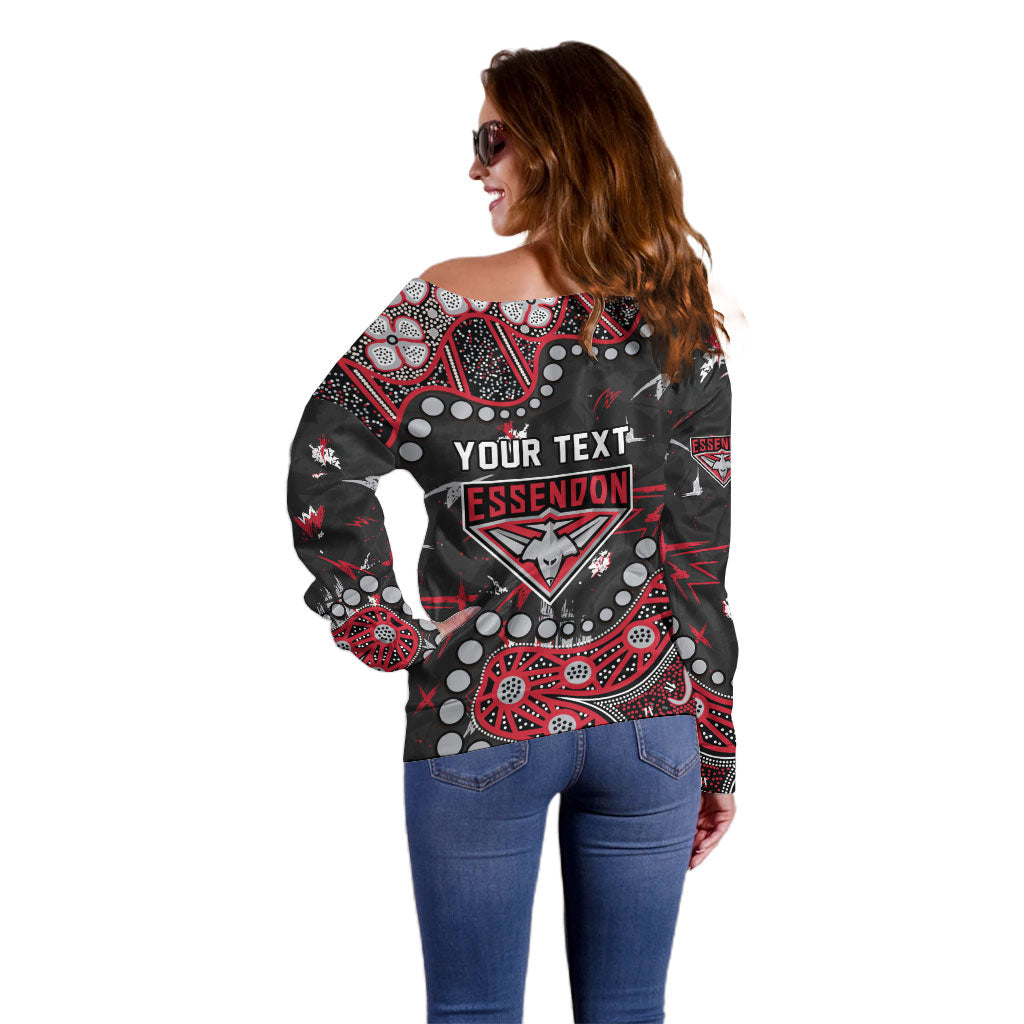 Personalized Essendon Bombers Off Shoulder Sweater Aboriginal Pattern with Graffiti Style