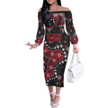 Personalized Essendon Bombers Off The Shoulder Long Sleeve Dress Aboriginal Pattern with Graffiti Style