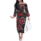 Personalized Essendon Bombers Off The Shoulder Long Sleeve Dress Aboriginal Pattern with Graffiti Style