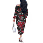 Personalized Essendon Bombers Off The Shoulder Long Sleeve Dress Aboriginal Pattern with Graffiti Style