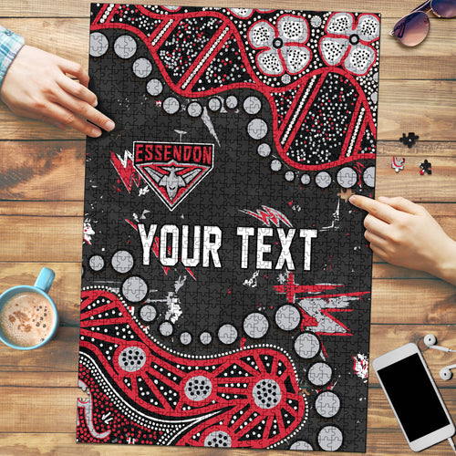 Personalized Essendon Bombers Puzzle Aboriginal Pattern with Graffiti Style