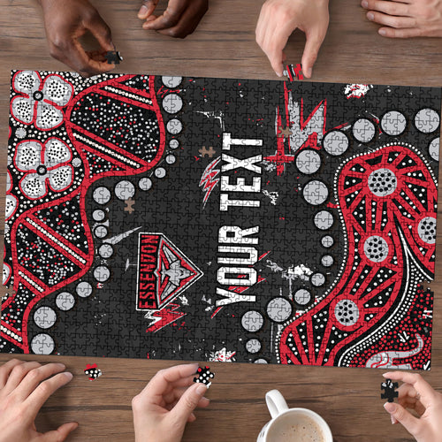 Personalized Essendon Bombers Puzzle Aboriginal Pattern with Graffiti Style