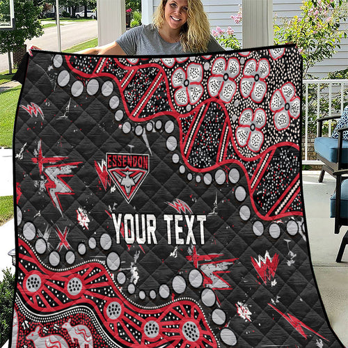Personalized Essendon Bombers Quilt Aboriginal Pattern with Graffiti Style