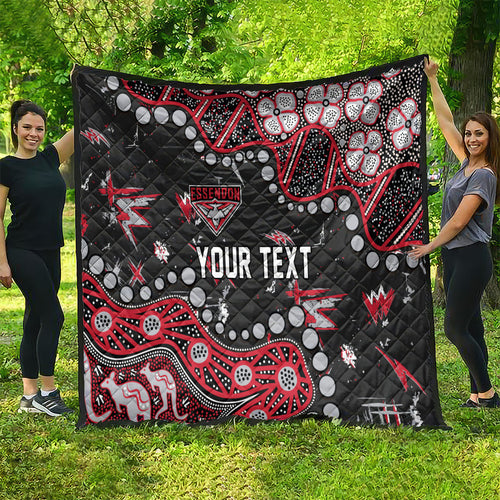 Personalized Essendon Bombers Quilt Aboriginal Pattern with Graffiti Style
