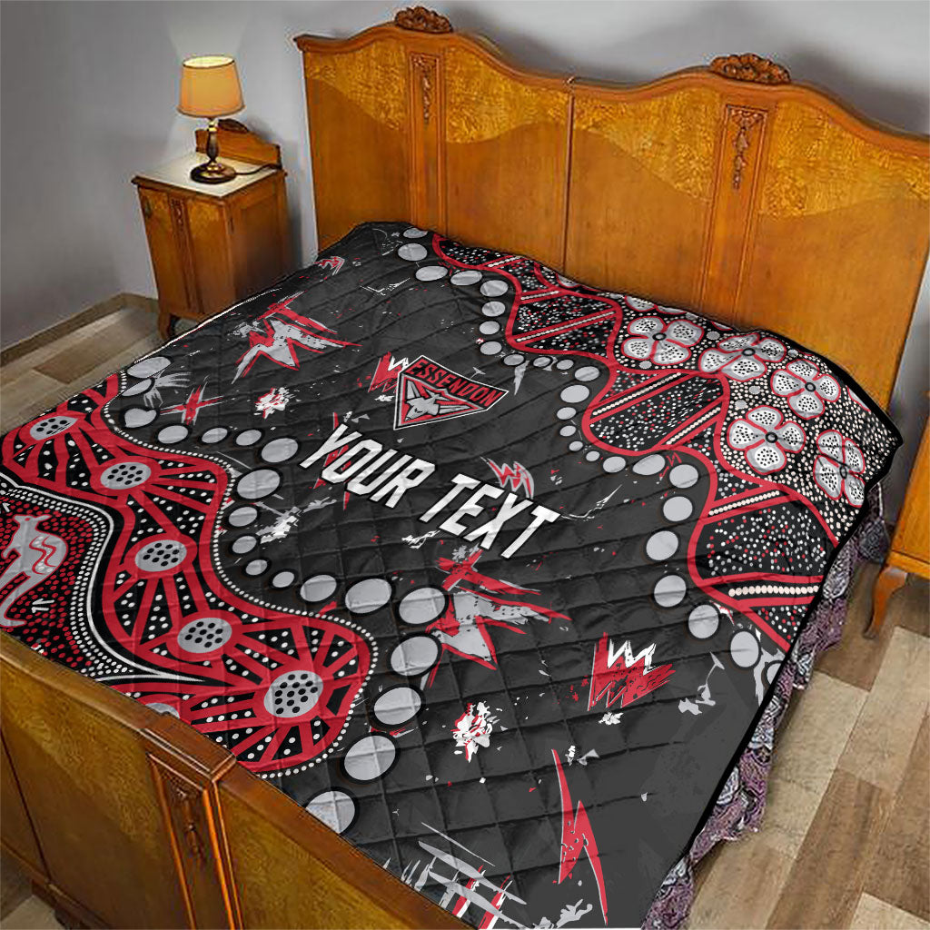 Personalized Essendon Bombers Quilt Aboriginal Pattern with Graffiti Style