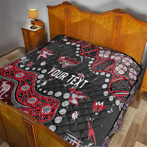 Personalized Essendon Bombers Quilt Aboriginal Pattern with Graffiti Style