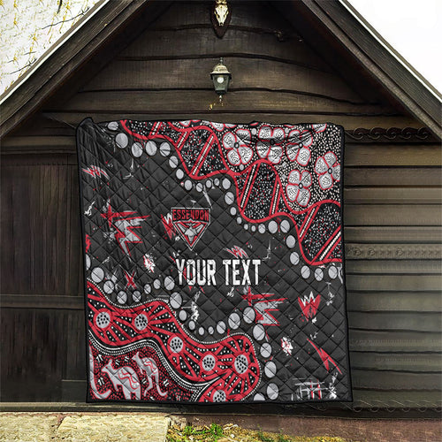 Personalized Essendon Bombers Quilt Aboriginal Pattern with Graffiti Style