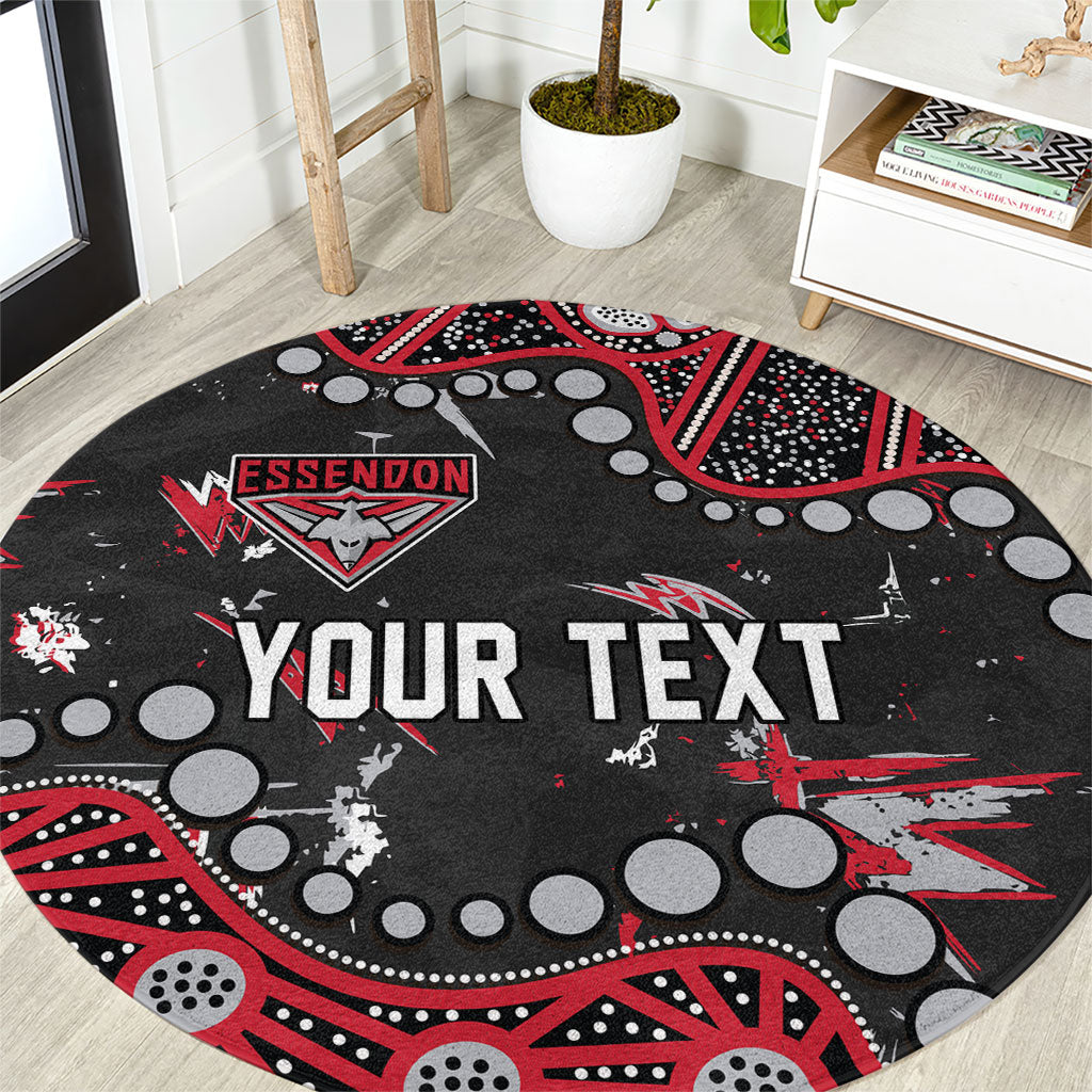 Personalized Essendon Bombers Round Carpet Aboriginal Pattern with Graffiti Style