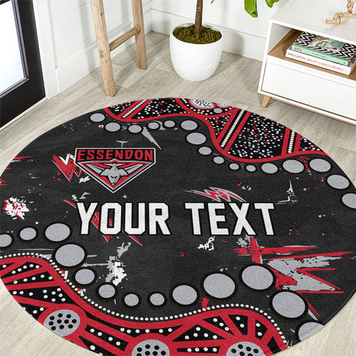 Personalized Essendon Bombers Round Carpet Aboriginal Pattern with Graffiti Style
