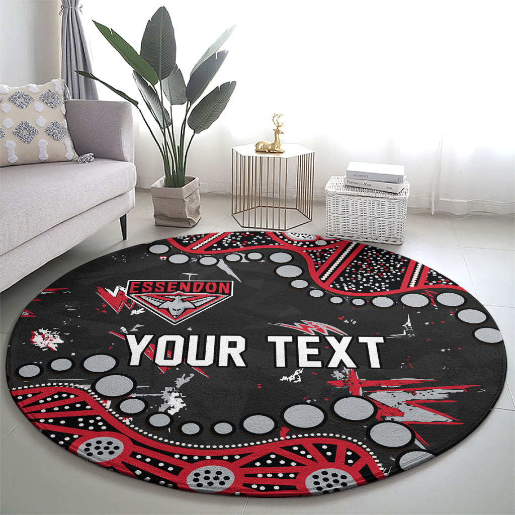 Personalized Essendon Bombers Round Carpet Aboriginal Pattern with Graffiti Style
