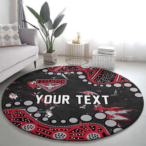 Personalized Essendon Bombers Round Carpet Aboriginal Pattern with Graffiti Style